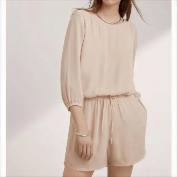 Aritzia Babaton Keagan Crepe Romper w/ Tie Waist - Cream Size S - Picture 1 of 7